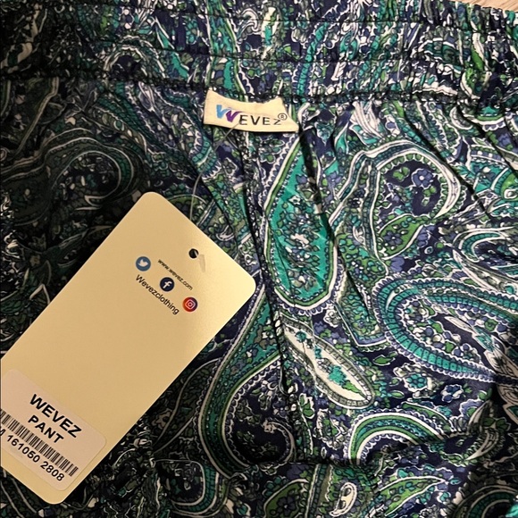 Boho Paisley Print Green and Blue pants - Picture 4 of 9